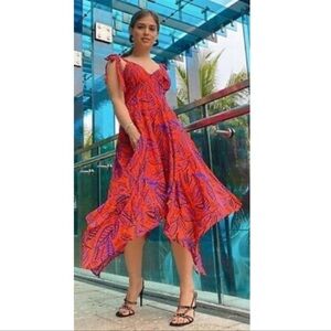 ALEXIS for Target Orange and Blue Botanical Asymmetrical Flowey Midi Dress